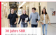 Im oberen Bereich des Bildes sieht man das Logo zu "30 Jahre SBB" und das Logo des BMFTR. Darunter ein flächendeckendes Bild, in dem zwei junge Männer und zwei junge Frauen im Gespräch einen Gang in einer Hochschule entlang gehen. Über dem Foto liegt der Text "30 Jahre SBB Berufliche Talente fördern – Zukunft gestalten"